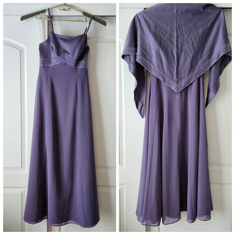 Alfred Angelo Dress Gown Womens 8 Purple Prom Formal Babydoll Y2K‎ Empire Beaded